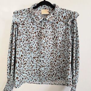 Judith March Animal Print Blue Brown Top Large